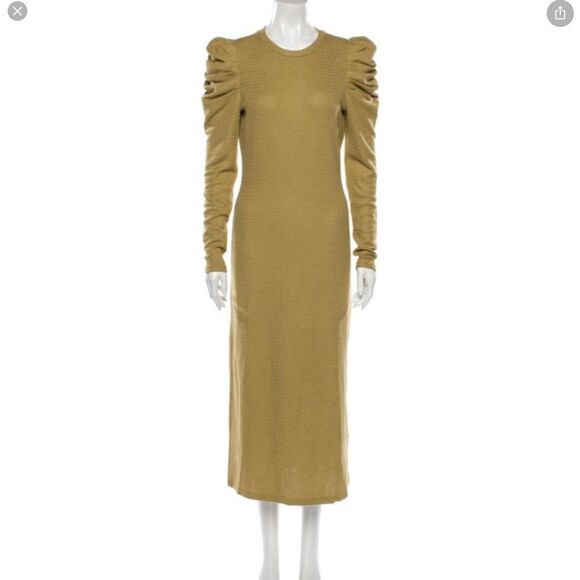 Walter Baker Dress Midi Long Sleeve Navy Blue Gathered Shoulder Puff Stretch M - Picture 5 of 16